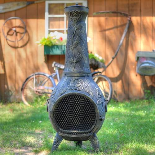 Outdoor Chiminea Fireplace Rose in Gold Accent Finish (Without Gas) by The Blue Rooster
