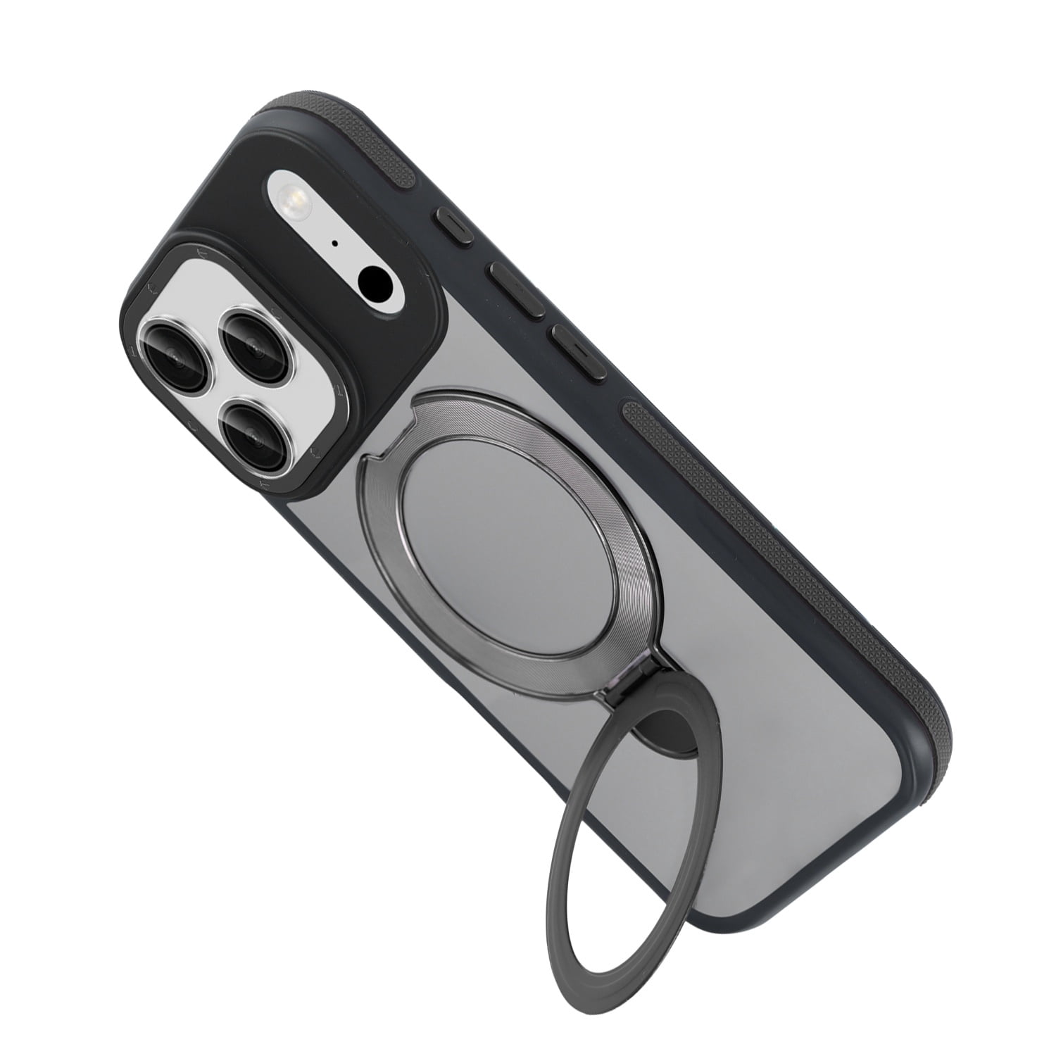 Frosted Transparent Phone Case with Built-In Kickstand for iPhone 17 Pro Max - Black