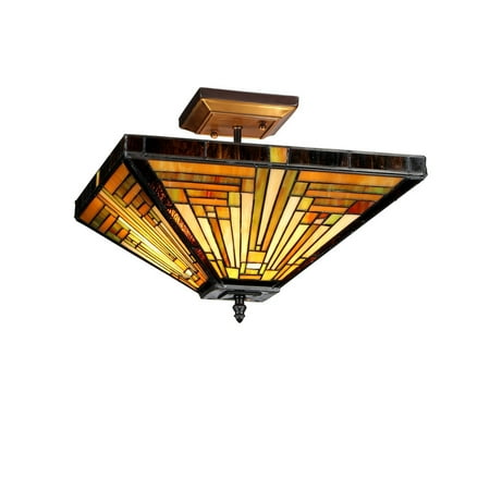 CHLOE Innes Tiffany-style 2 Light Mission Semi-flush Ceiling Fixture 14" Shade