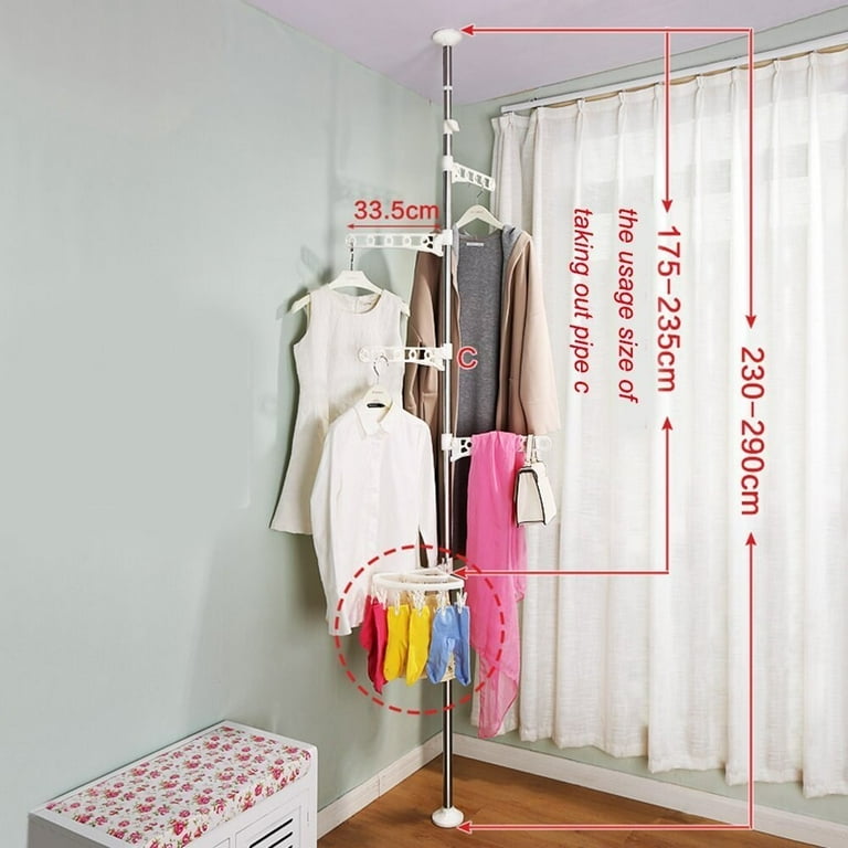 Earth Table 4 Tier Standing Clothes Laundry Drying Rack Grament Coat Hanger Organizer Floor to Ceiling Adjustable Metal Corner Tension Walmart