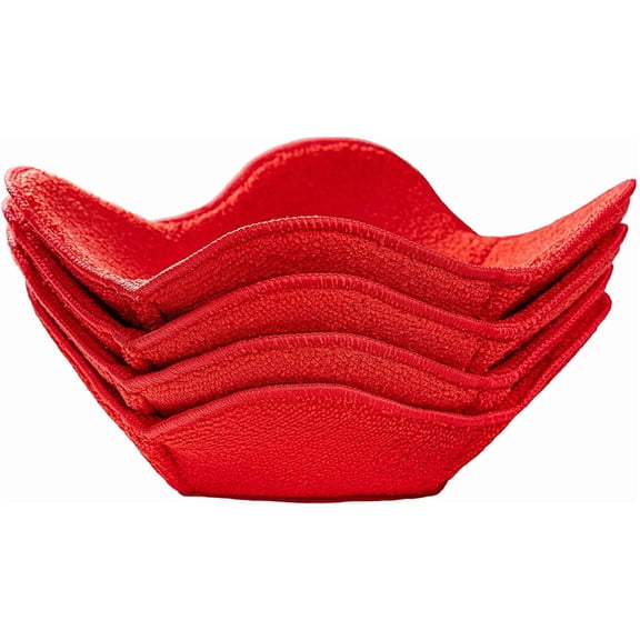 CZQ  Microwave Bowl Cozy Holders Set of 4 - Durable and Reliable for Hot and Cold Plates and Dishes - Ideal Household Gift (Red, 7 inch)