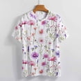 thumbnail image 3 of Floral Colorful Flower Womens Tops Women's Fashion Casual Short Sleeve Flower Print Round Neck Pullover Top Blouse, 3 of 6