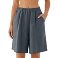 thumbnail image 2 of YVNAURA Women Loose Fit Pull On Shorts with Side Pockets, High Waisted Cotton Blend Relaxed Wide Leg Trousers Shorts, Casual Summer Lounge Beach Wear for Everyday Comfort,Dark Gray,M, 2 of 4