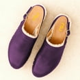 thumbnail image 2 of FSJ Women Closed Round Toe Clogs Fur Lining Rivets Wooden Chunky Mid Heel Slingback Mules with Studs Comfortable Shoes Size 8 Purple, 2 of 4
