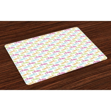 

Bicycle Placemats Set of 4 Plainly Designed Bicycle Silhouettes in Different Colors Active Lifestyle Theme Washable Fabric Place Mats for Dining Room Kitchen Table Decor Multicolor by Ambesonne