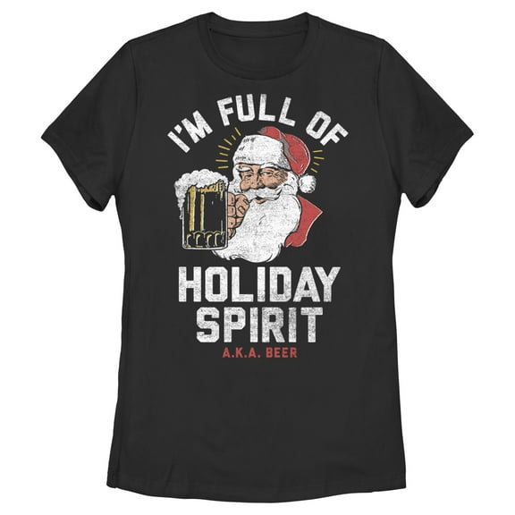 Women's Lost Gods Distressed Santa Beer Graphic Tee Black Large