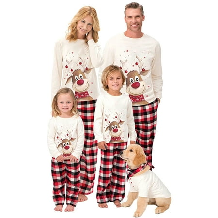 

Family Christmas Pjs Matching Sets Christmas Matching Deer Print Jammies Holiday Xmas Sleepwear Set For Adults and Boys Girls Kids Dog