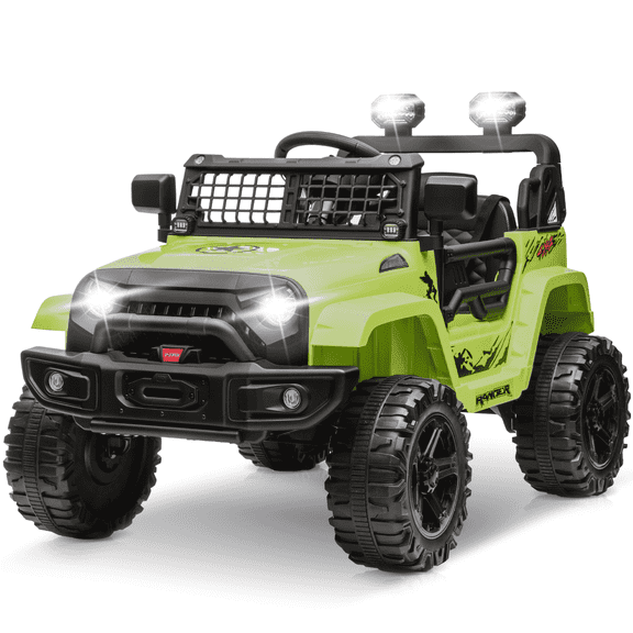 Open Box Clovercat 12v 7 Hours Powered Kids Ride on Toys Truck Car with Parent Remote Control, Bluetooth Music, Spring Suspension, Led Lights, Green - Perfect for Back to School Supplies