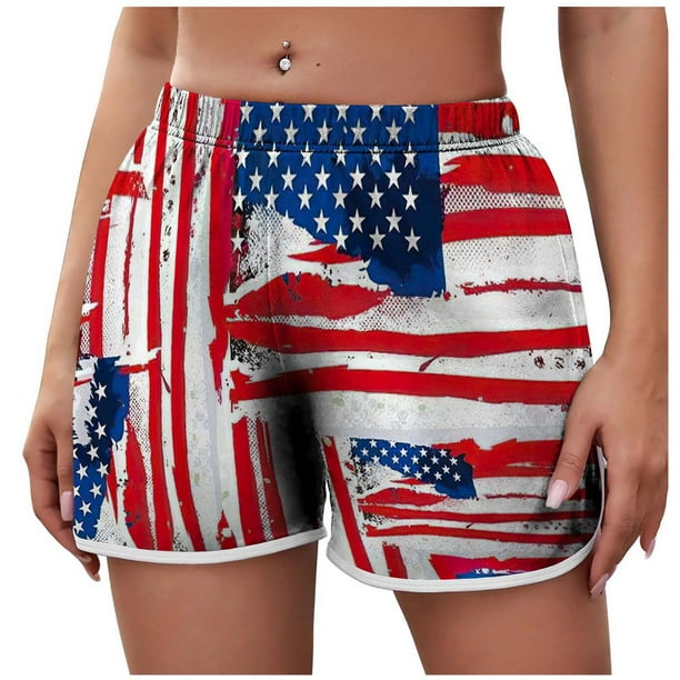 YYDGH Women's Lightweight Shorts Casual Independence Day Print Short