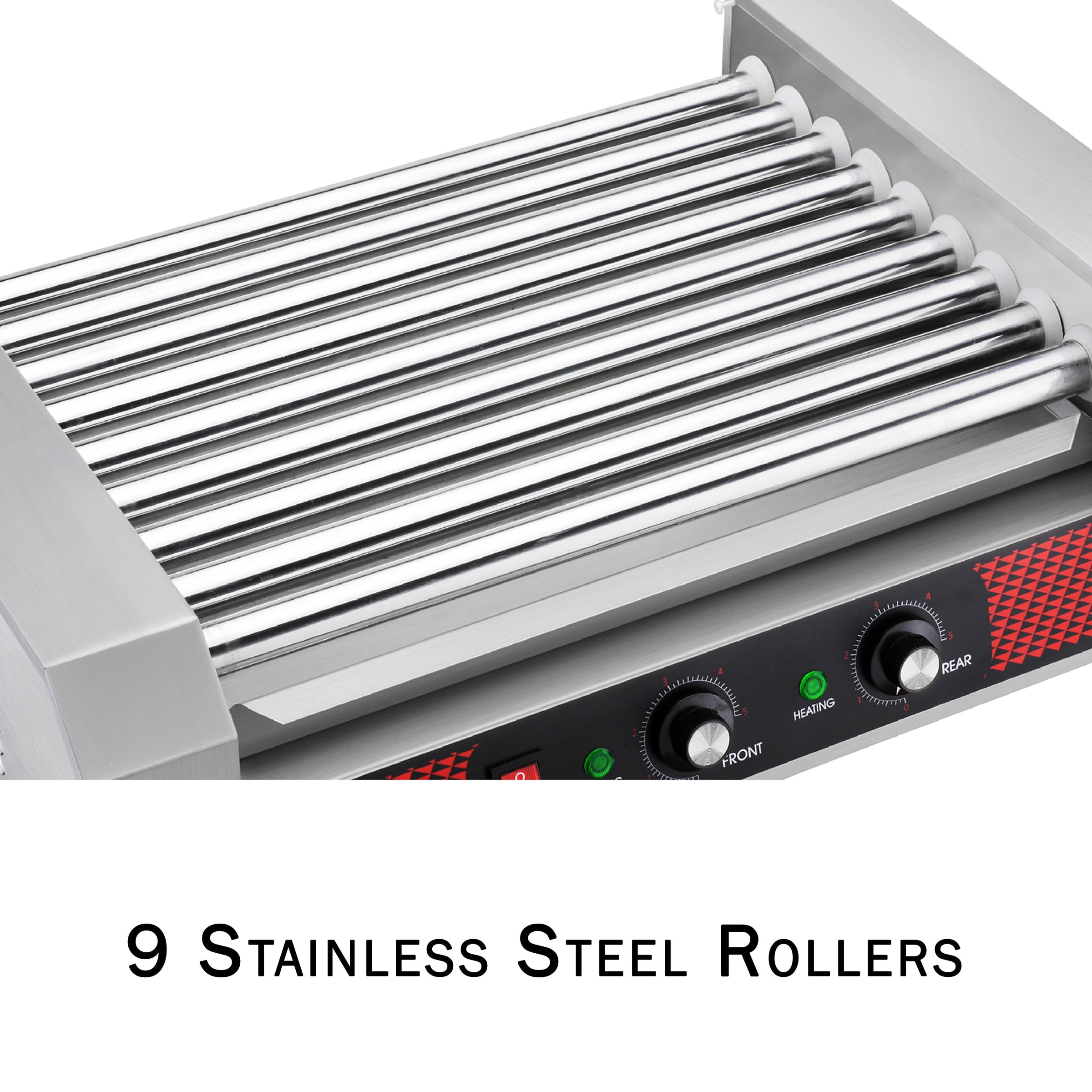 Hot Dog Roller Machine - Stainless-Steel Cooker with 9 Rollers - Cooks 24 Hot Dogs - Concession Stand Supplies by Great Northern Popcorn