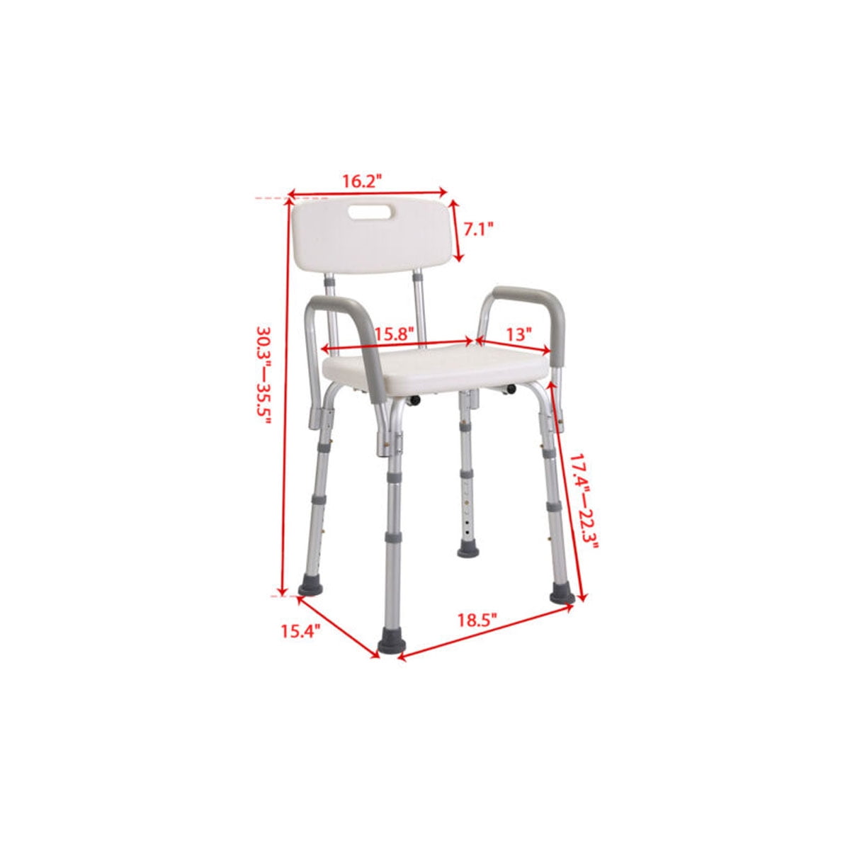 Kepooman Adjustable Height Shower Bath Chair with Detachable Back and Arms - White Kepooman Adjustable Height Shower Bath Chair with Detachable Back and Arms - White