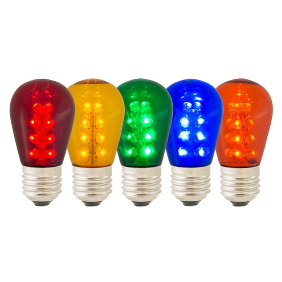 Vickerman S14 Multi LED Transparent Glass Replacement Bulb. E26 Medium Nickel Base, 5 Bulbs per pack
