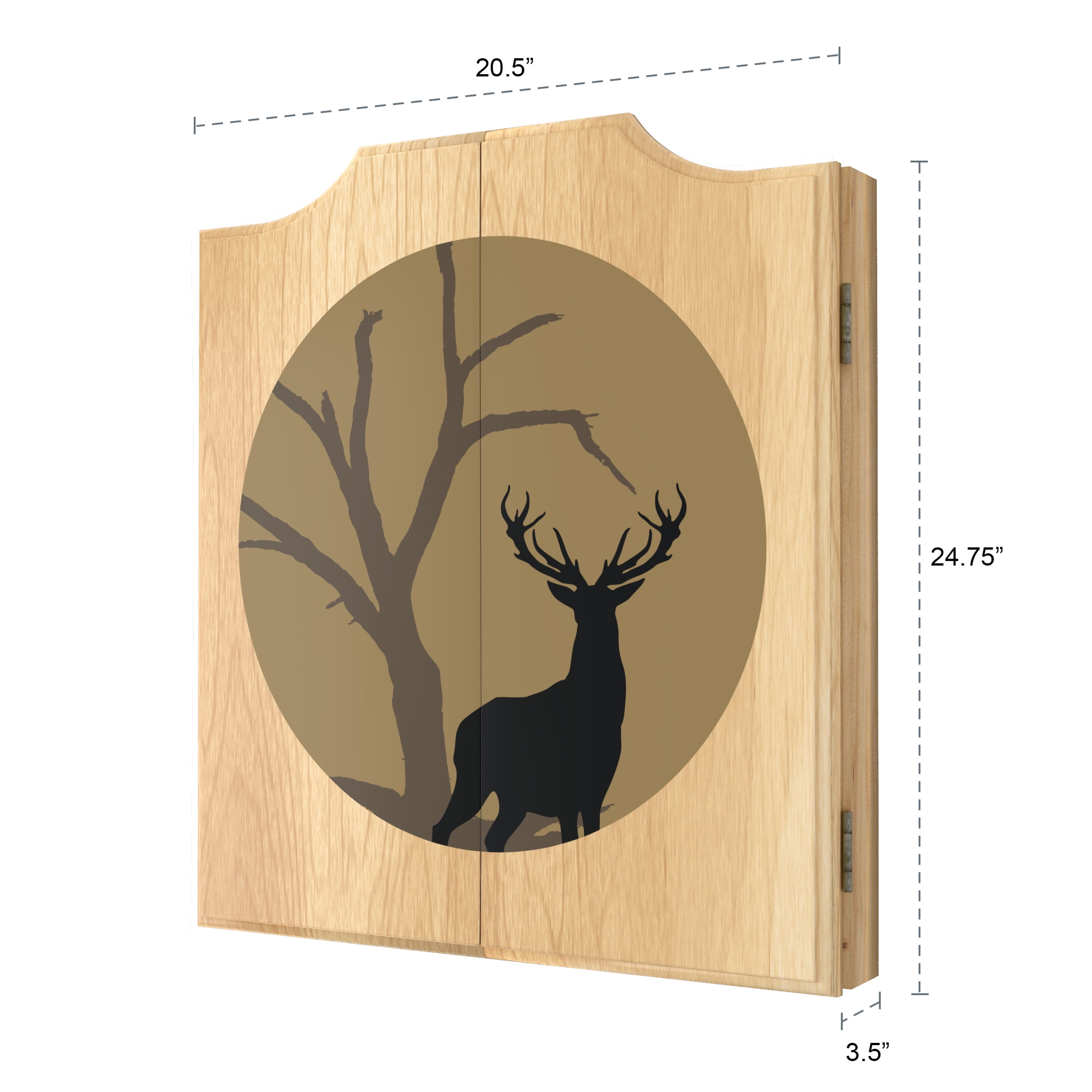 Hunt Deer Dart Board Cabinet Set with 6 Steel Tip Darts