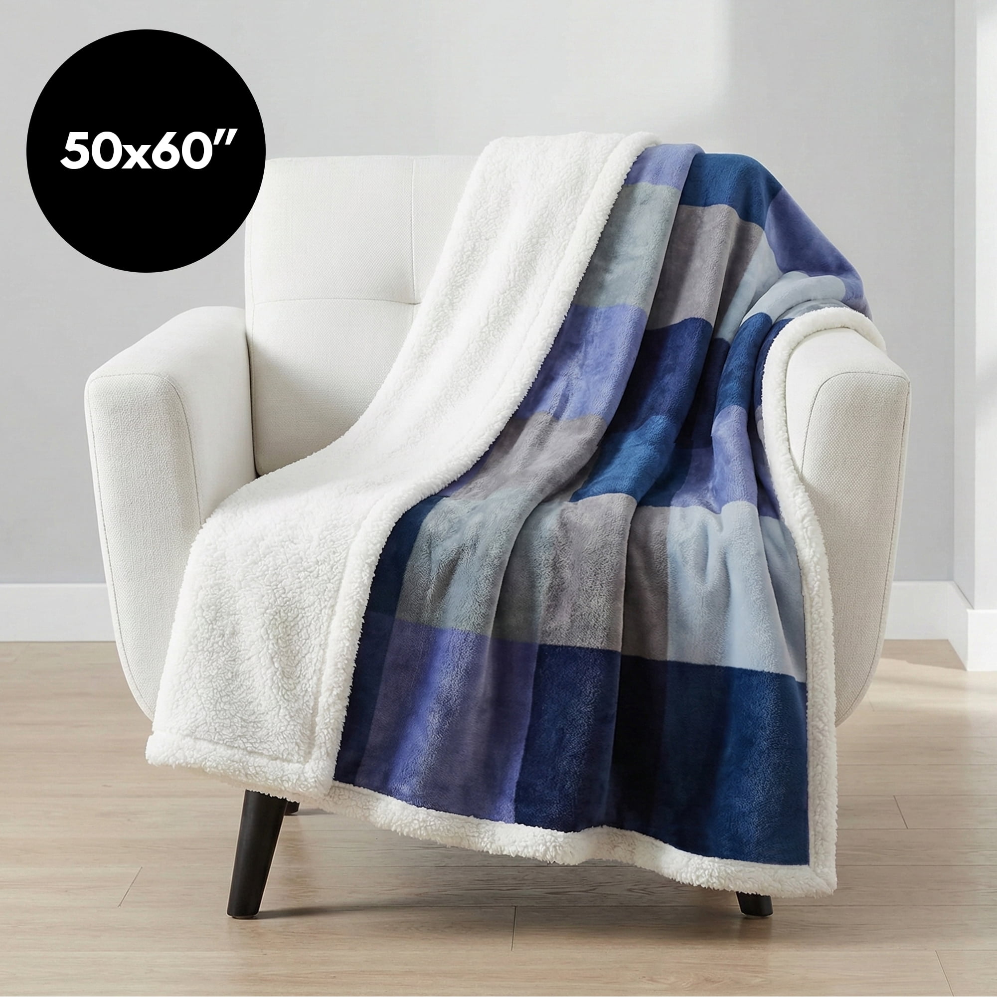 Americanflat 60x80 Oversized Plaid Fleece Throw Blanket - Reversible Sherpa Backing - Ultra Soft Plush Comfort - Cozy Warmth For Couch Or Bed - Blue