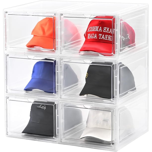 Caja organizadora de sombreros, apilable, transparente, para gorras de béisbol con puerta magnética, para guardar gorras, almacenamiento transparente para sombreros con puerta magnética