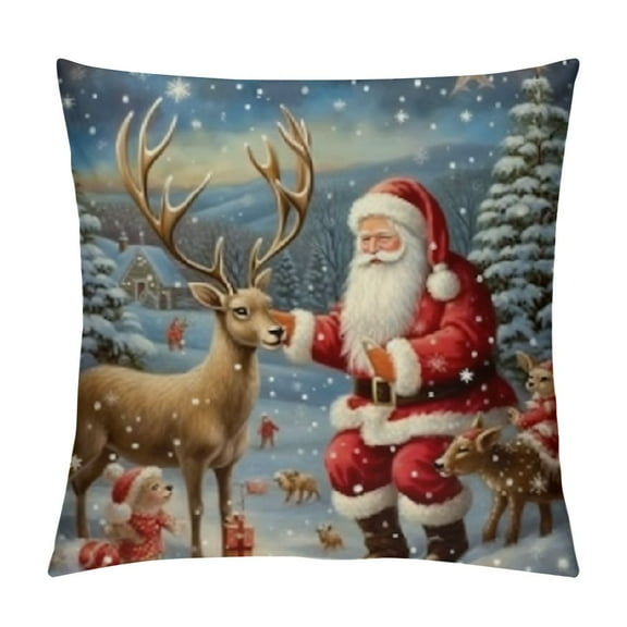 Shiartex Christmas Pillow Covers Christmas Decorations, Reindeer Santa Cushion Throw Cushion Case for Farmhouse Couch Sofa Home Decor Snow Winter Holiday Xmas Themed Square Decorative Pillowcase