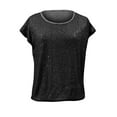 thumbnail image 7 of JGNGSHN Women's Crew Neck Glitter Sequin Tops Casual Cap Sleeve Club Party Tee Shirts Party Top for Women Black L, 7 of 7