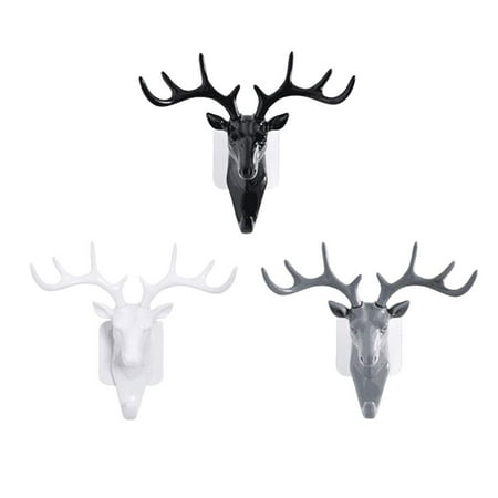

3Pcs Deer Horn Shaped Hooks Animal Head Antlers Home Hanging Keys Hooks Home Livingroom Decor(Grey White and Black)