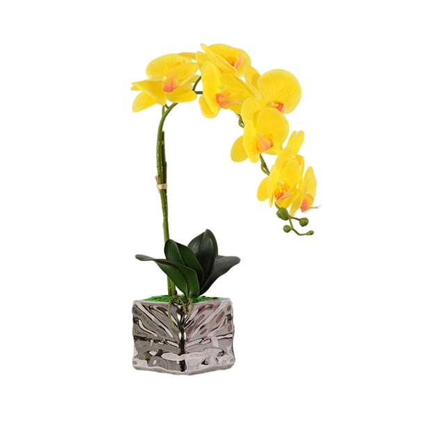 Flor artificial Matsuzay Orquídea decoración de jardín Baño plástico maceta Toque Arreglo falso amarillo HA084030-02