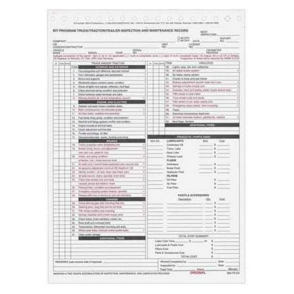 BIT Program Tractor/Trailer/Truck Inspection & Maintenance Record Form - 50 pk, 3-Ply Carbon, 8.5in x 11.75in - California BIT Program Compliant
