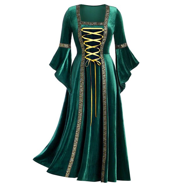 Robe Chemise Irlandaise à Manches Trompette et Corset Robe Gothique Traditionnelle pour Halloween