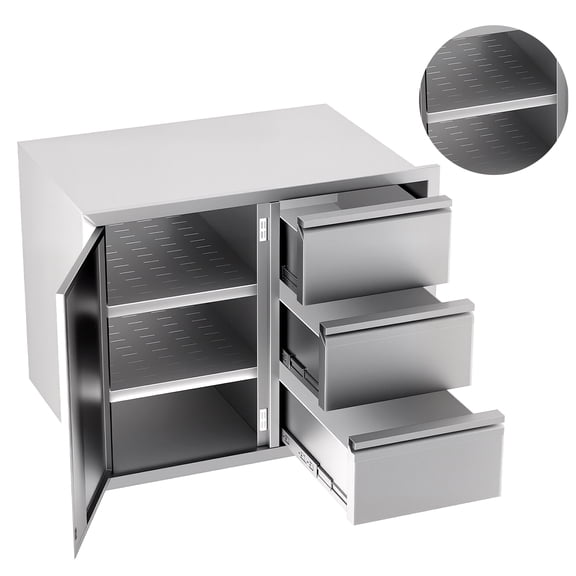 Outdoor Kitchen Drawer Combo Cabinet with Partition, Outdoor Storage Cabinet, Stainless Steel Outdoor Kitchen Cabinets, 28" W x 22" H x 19.5" D for BBQ Grill Station