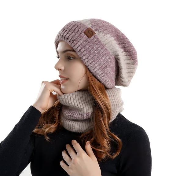 TELOLY Women's Warm Winter Hat with Scarf, Winter Beanie Hat Scarf Set for Women, Windproof Warm Soft Knitted Plush Hat and Scarf,