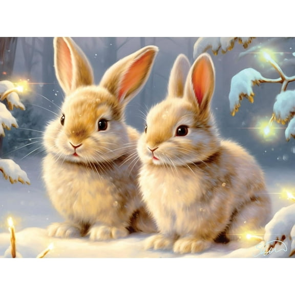 Bits and Pieces 500-Piece Jigsaw Puzzle for Adults – Welcome Winter Snowy Bunnies Scene – Large Durable Pieces, 18" x 24" – Recycled Cardboard, Unique Die-Cut Shapes, Fun Family Puzzle Gift