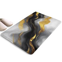 Black and Gold Marble Glitter Streaks Flannel Non Slip Door Rugs,Washable Door Mats Indoor,Decorative Door Mats,Dirt-Resistant and Absorbent Doormat for Entrance,Bedroom,Kitchen,Bathroom,23.5"x16"