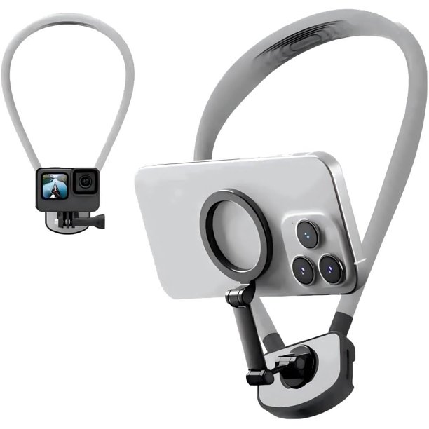 TicEaik Soporte Magnético para el Cuello para Teléfonos, Magsafe Soporte de Cuello para iPhone 16/15/14/13/12 Mini/Plus/Pro MAX, Cuello POV para Selfie, con Parche Magn&eacut