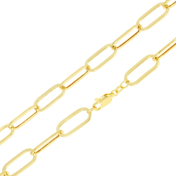 Nuragold 10k Real Yellow Gold Paperclip 7mm Elongated Cable Link Necklace (16"-24") Dainty Italian Jewelry for Men & Women
