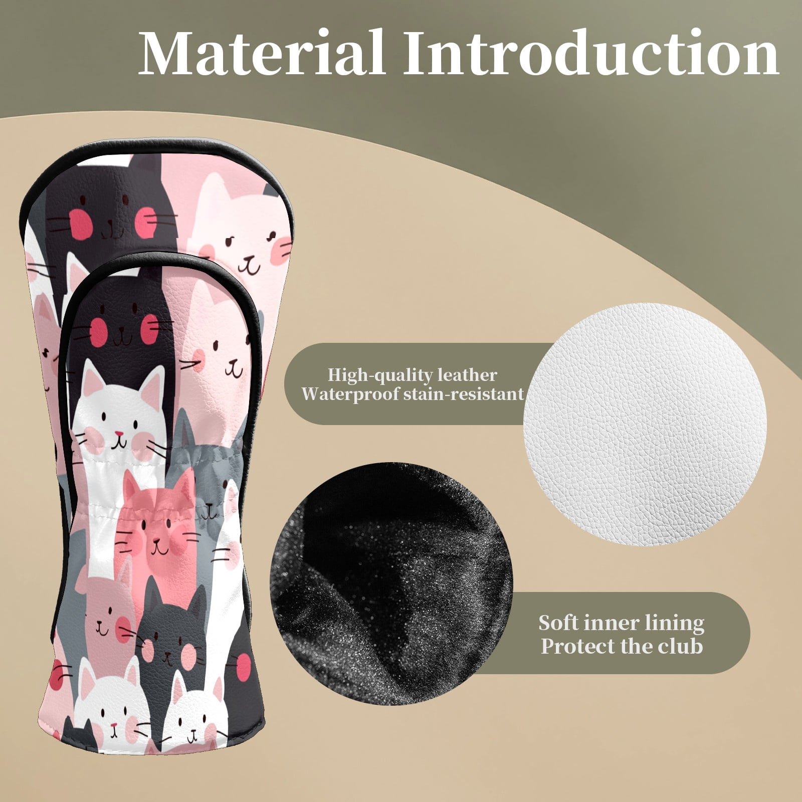 Golf Club Head Covers Funny Cat Pattern Premium Plush Velvet Lining, Waterproof Golf Headcovers Driver & Fairway Woods for Scratch Protection Novelty Gift for Men & Women