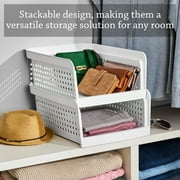 Mainstays Open-Front Stackable Closet Storage Organizer Bin with Breathable Holes, White Plastic