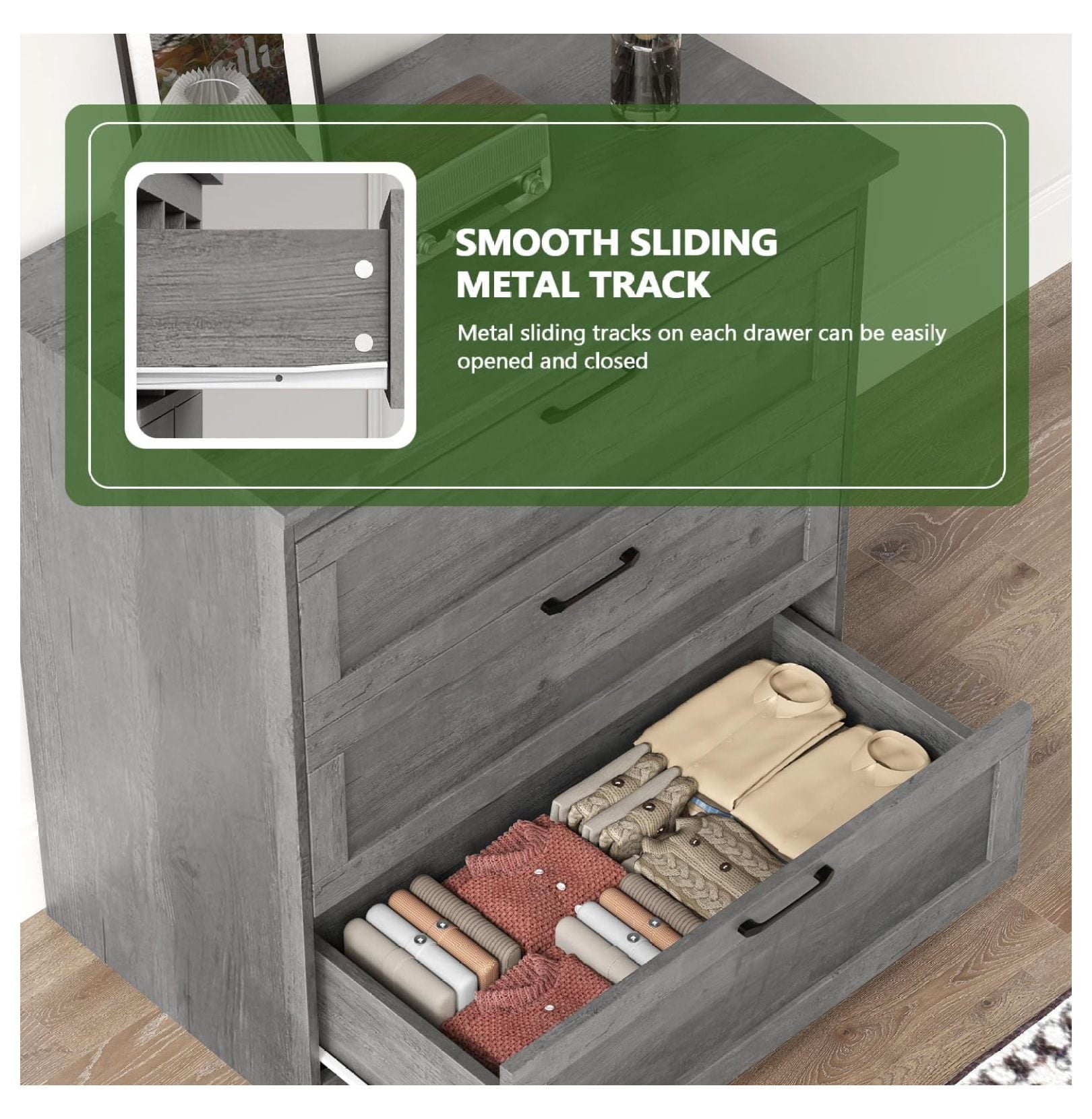 Farmhouse Chest of Drawers, Small Dressers with 3 Drawers for Bedroom, Living Room, Wooden Storage Cabinet, Grey