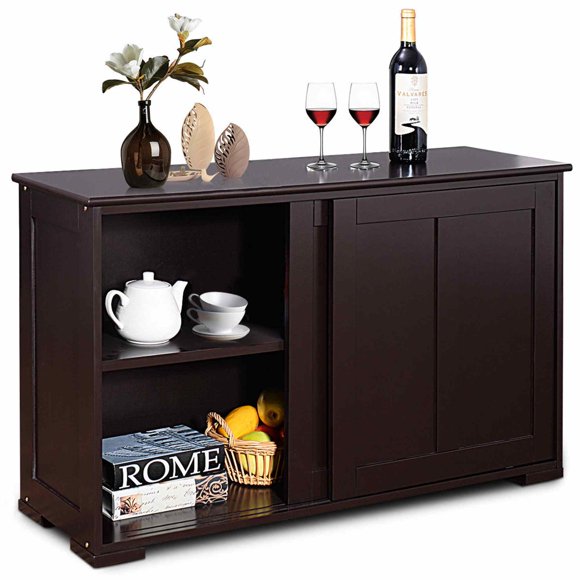 Costway Kitchen Storage Cabinet Sideboard Buffet Cupboard Wood Sliding Door Pantry