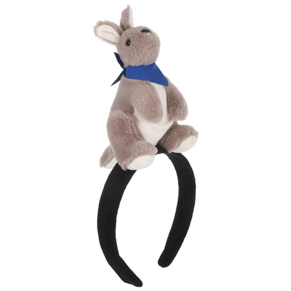 WEAVILUX 3D Plush Kangaroo Headband Grey Animal Hair Hoop for Zoo Party and Costume Use