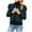 Navy-Coat, variant on Qetyuw Womens Faux Leather Crop Jacket Ruffle 3/4 Sleeve Moto Jackets Lapel Button Down Casual Coat Outwear