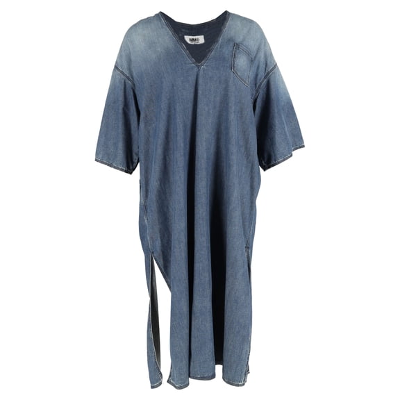 Pre-Owned Maison Margiela V-Neck Side Slit Midi Dress in Cotton Denim