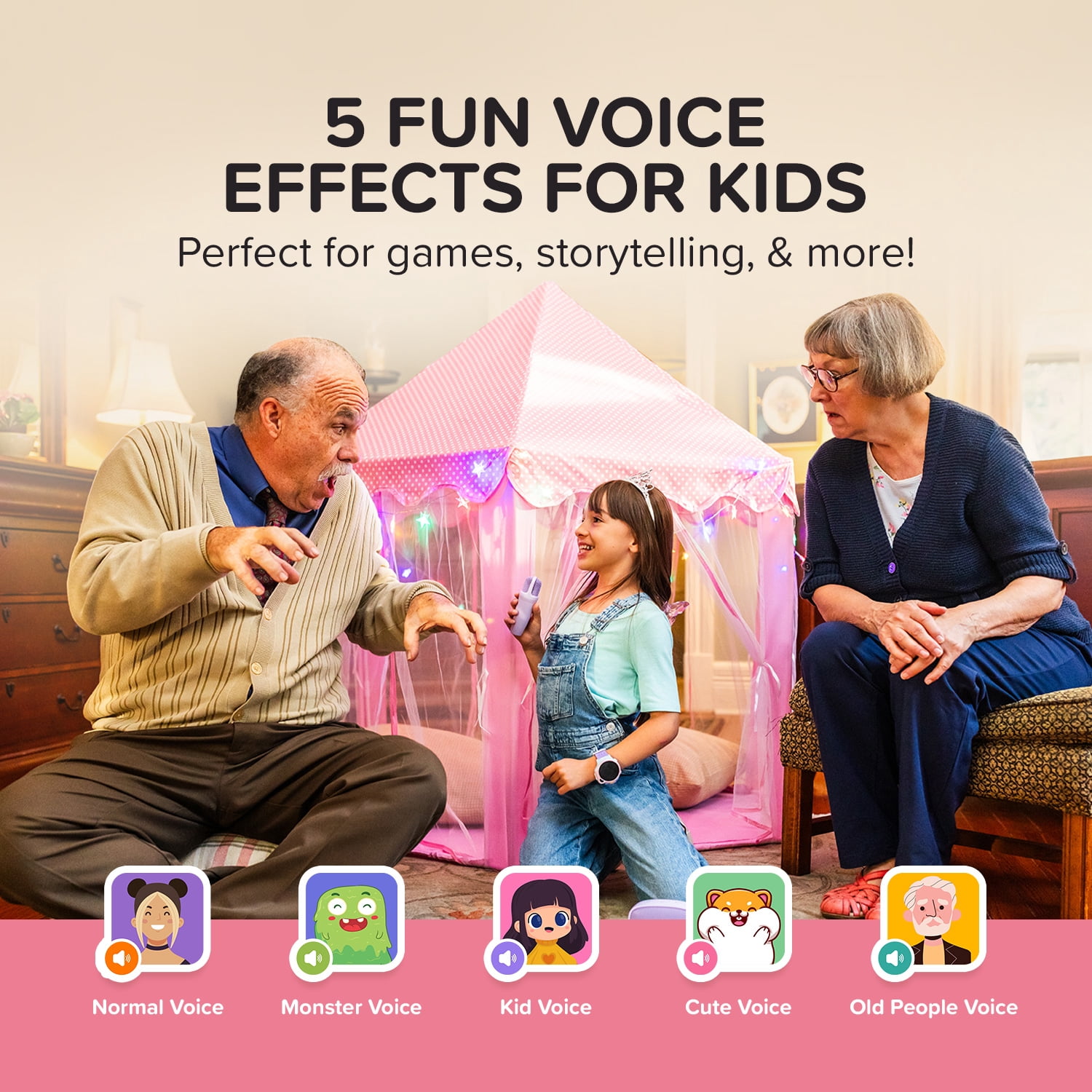 myFirst Voice 2 Kids Karaoke Machine: Portable Bluetooth Speaker, Wireless Microphone with 5 Voice Changers (Pink)
