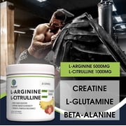 BlueEarth Company Pre-Workout Powder Supplement, Creatine Monohydrate, L-Arginine 5000mg, L-Citrulline 1000mg, Nitric Oxide, Beta Alanine, L-Glutamine, Caffeine, Strawberry Banana 30 Servings
