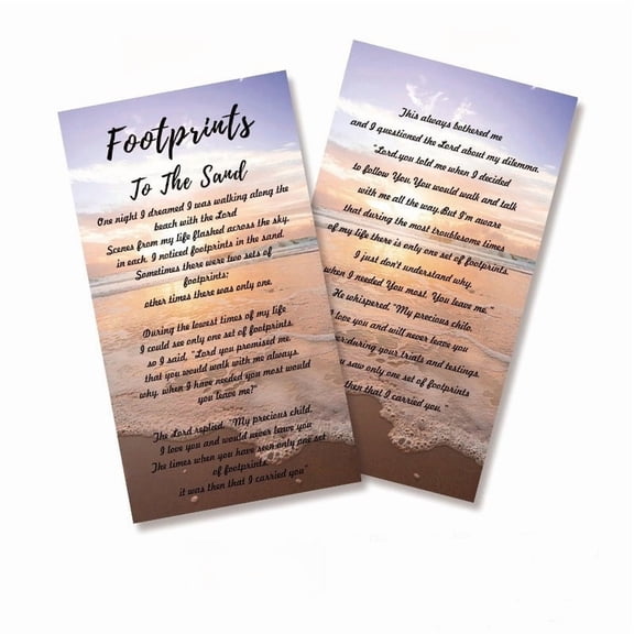 Footprints in the Sand Inspiration Cards 50-Pack, Encouraging Scripture & Motivational Prayer Cards for Comfort, Faith, Church Ministry, Outreach, Gift Bags & Daily Reflection