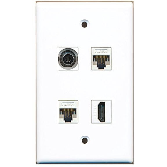 RiteAV - 1 Port HDMI 1 Port 3.5mm 2 Port Cat5e Ethernet White Wall Plate