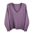 thumbnail image 5 of Fiaer Womens Plus Size Sweater Deep V Neck Baggy Fall Long Sleeve Solid Casual Trendy Comfort Tops for Daily Wear Purple XL, 5 of 5