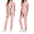 thumbnail image 4 of Gyexs Scrub Sets for Woman Solid Stretch V Neck Top Cargo Tapered Jogger Multiple Pockets Pants Suit (Pink Size XS), 4 of 4