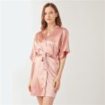 thumbnail image 2 of Solid Color Short Kimono Satin Bathrobe Silky Bride and Bridesmaid Robe, 2 of 8