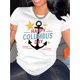 thumbnail image 1 of Happy Columbus Day" Women's Fashion Tee - Casual Crew Neck Short Sleeve, Comfortable Summer Top with Stretchy Polyester Blend, 1 of 6