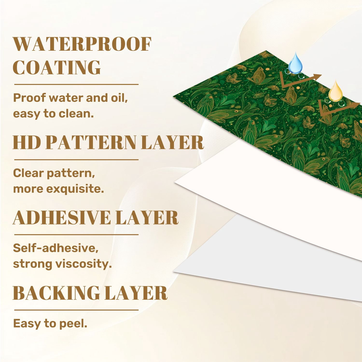 Vintage Peel and Stick Wallpaper Whimsical Frogs Butterflies Floral Elements Green Gold Wall Mural 17.7in x 9.8ft Self Adhesive Removable Wall Paper Renter Friendly Wallpaper for Nursery Bedroom