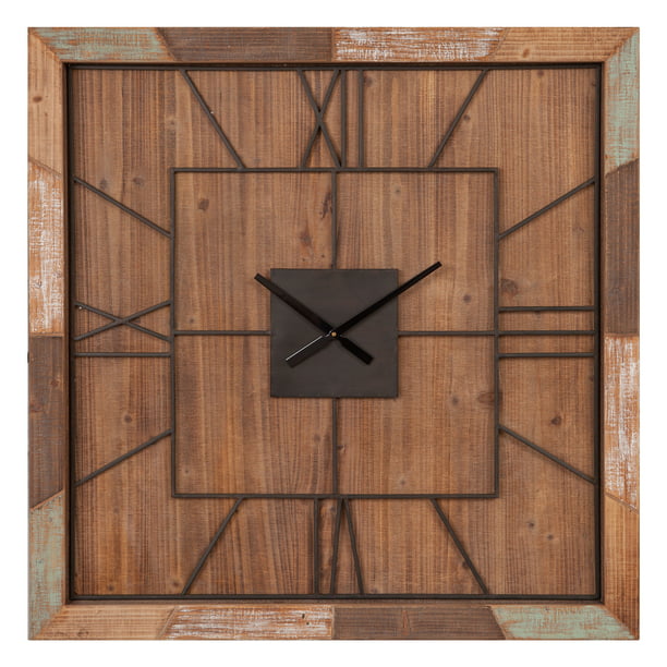 Patton Wall Decor 40 Oversized Square Distressed Wood Plank And Metal Clock Com - Wood Plank Wall Art Collection Oversize White Rustic Clock
