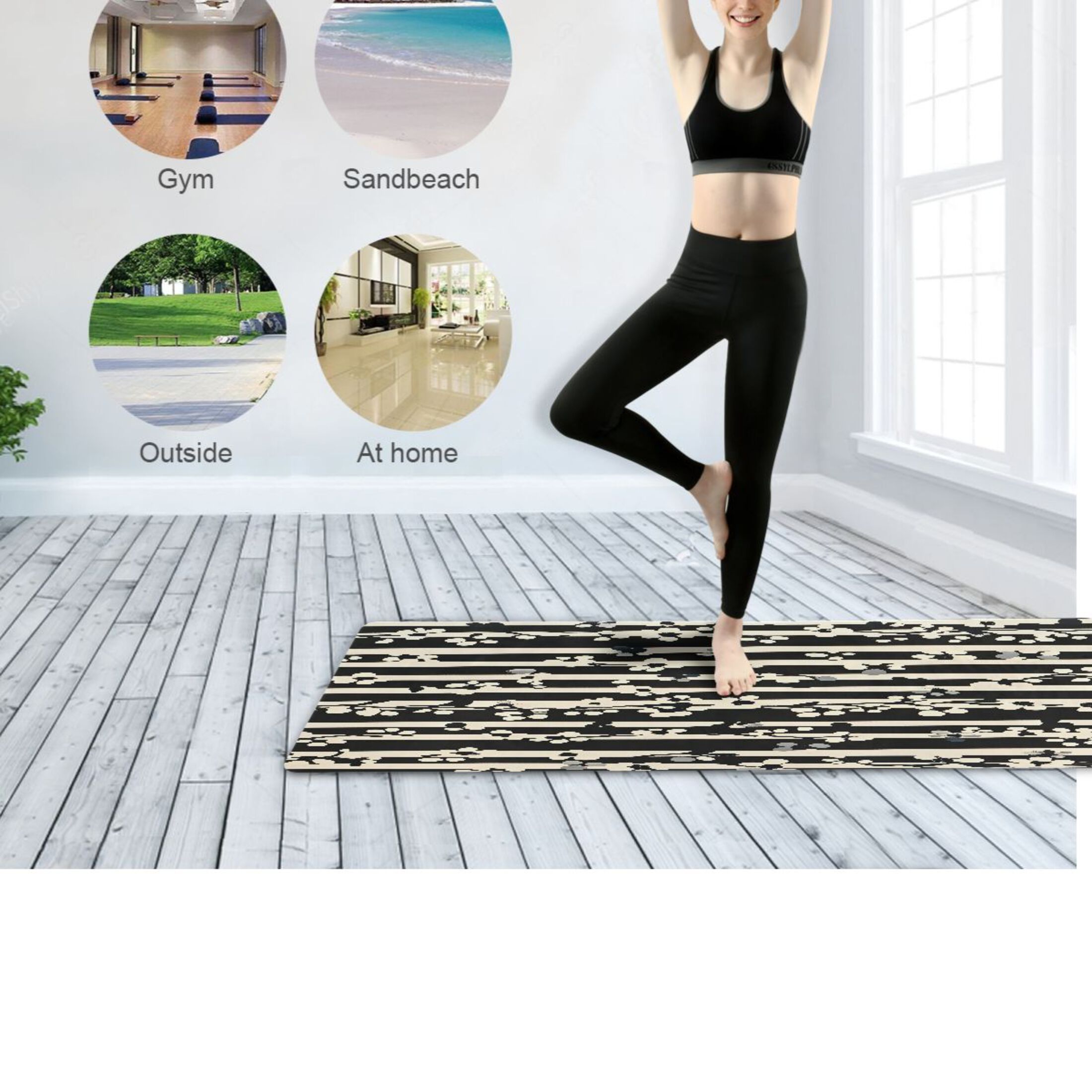BZSMCE Yoga Mat Women Fitness Mat White Bloom Silhouette Pattern