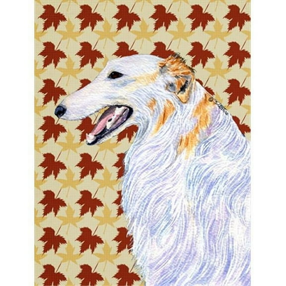 15 x 15 in. Borzoi Fall Leaves Portrait Flag Garden Size